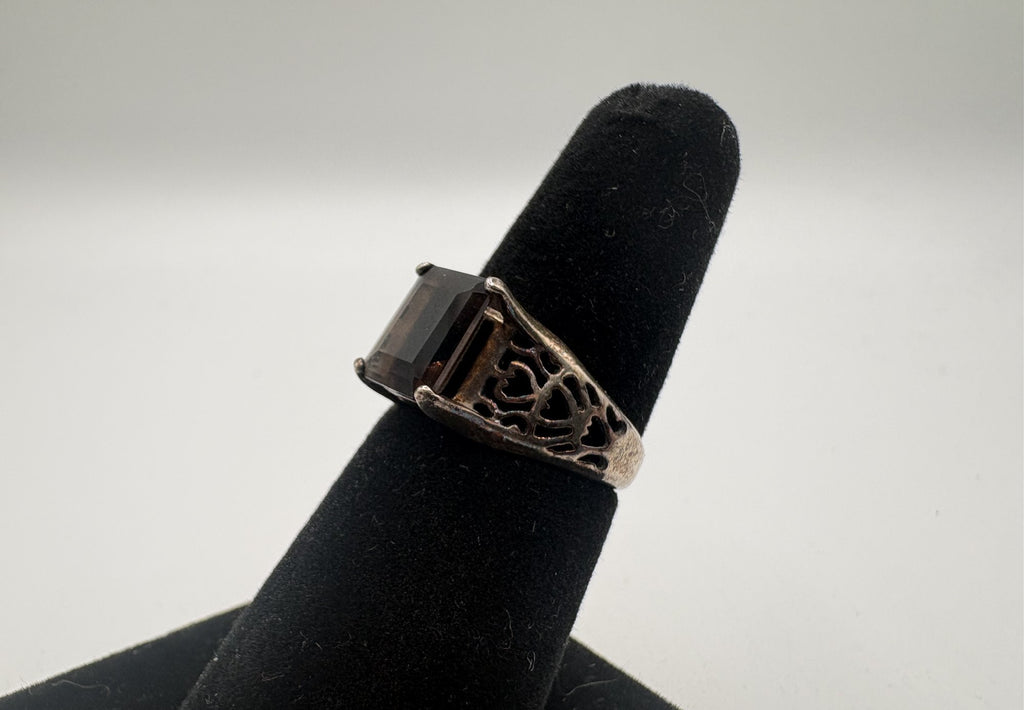 Sterling Signed NV Smoky Quartz Ring Size 6.75