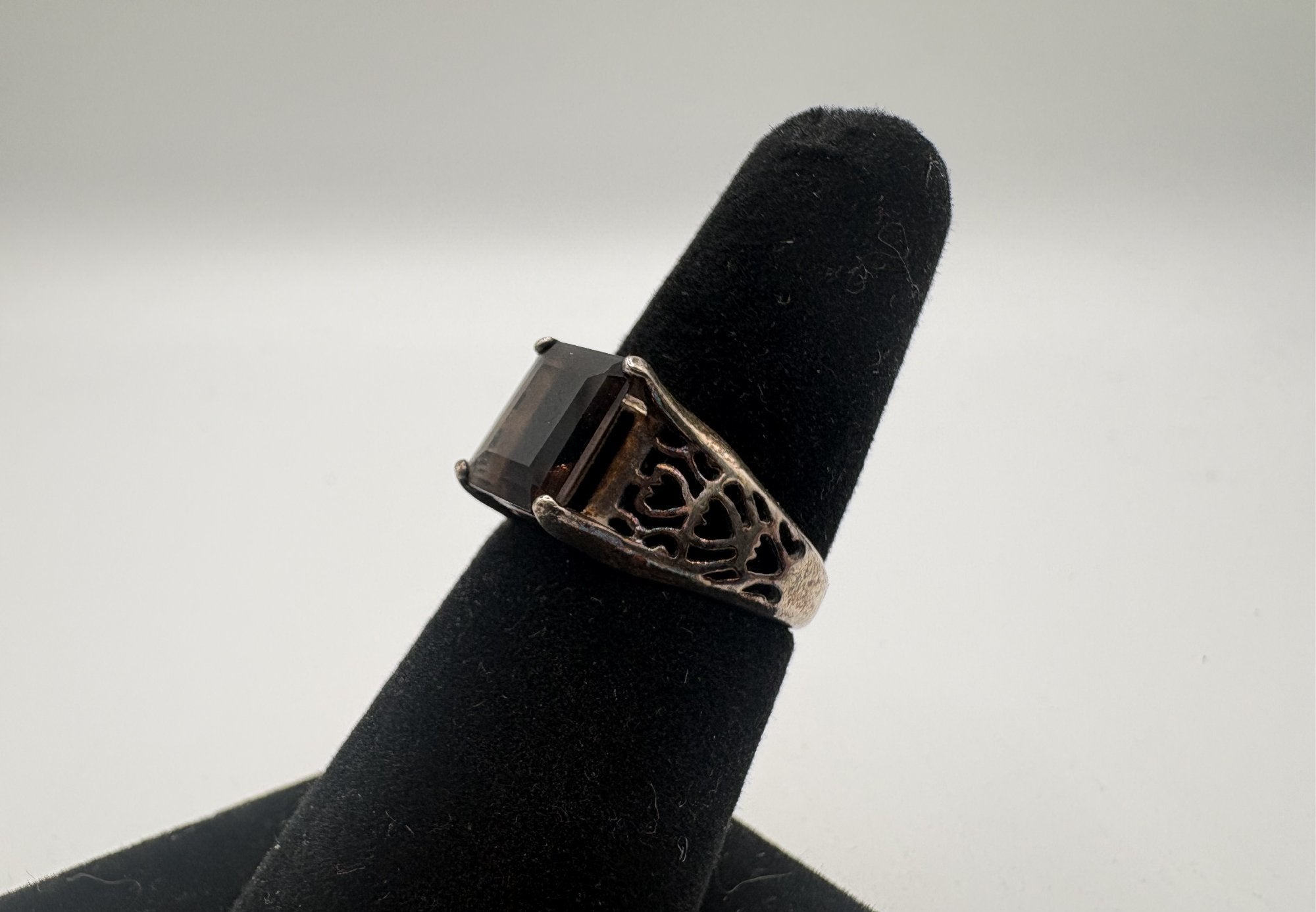 Sterling Signed NV Smoky Quartz Ring Size 6.75