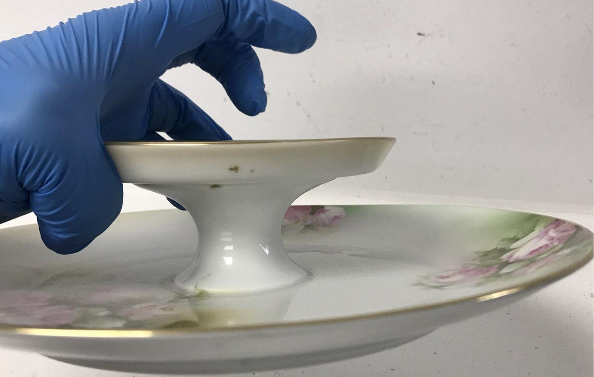 Pink Rose Porcelain Pedestal Serving Dish with Gold Trim