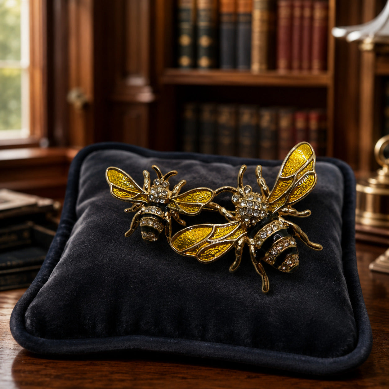 Napier Gold Tone Enamel Crystal Honey Bee Brooch