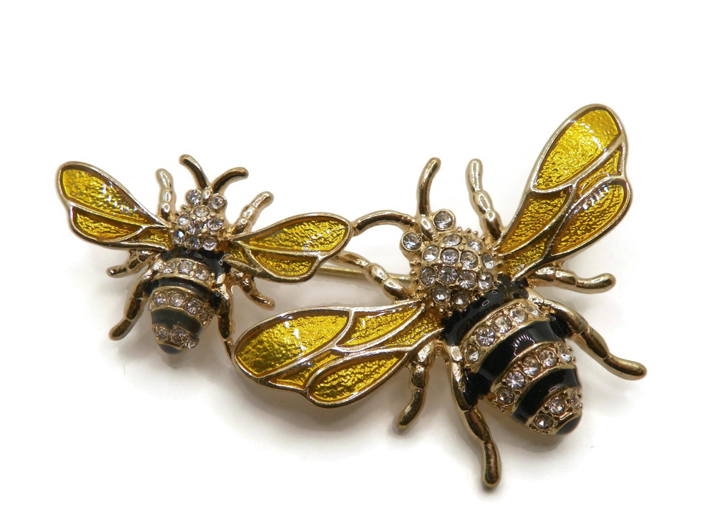 Napier Gold Tone Enamel Crystal Honey Bee Brooch