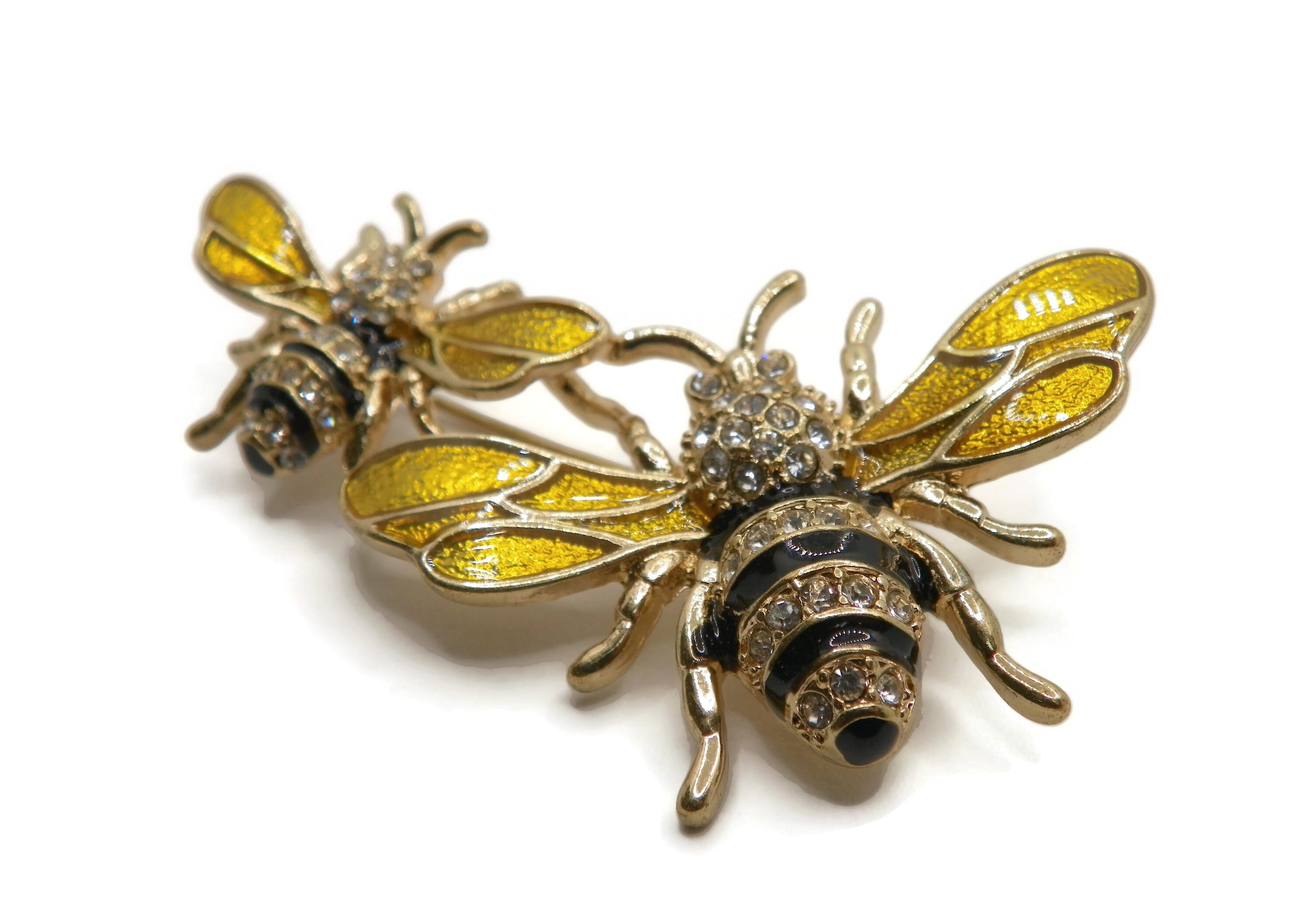 Napier Gold Tone Enamel Crystal Honey Bee Brooch