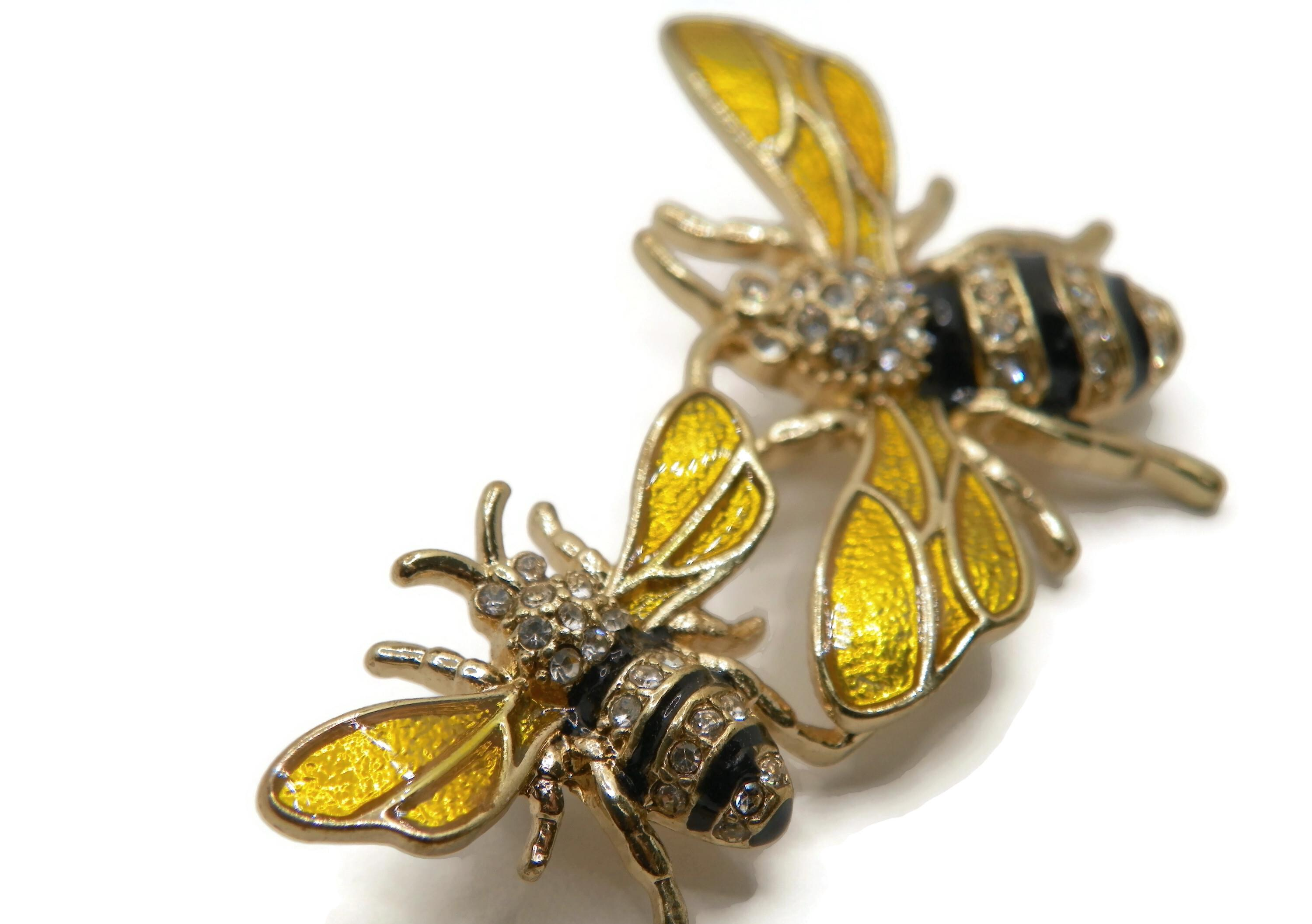 Napier Gold Tone Enamel Crystal Honey Bee Brooch