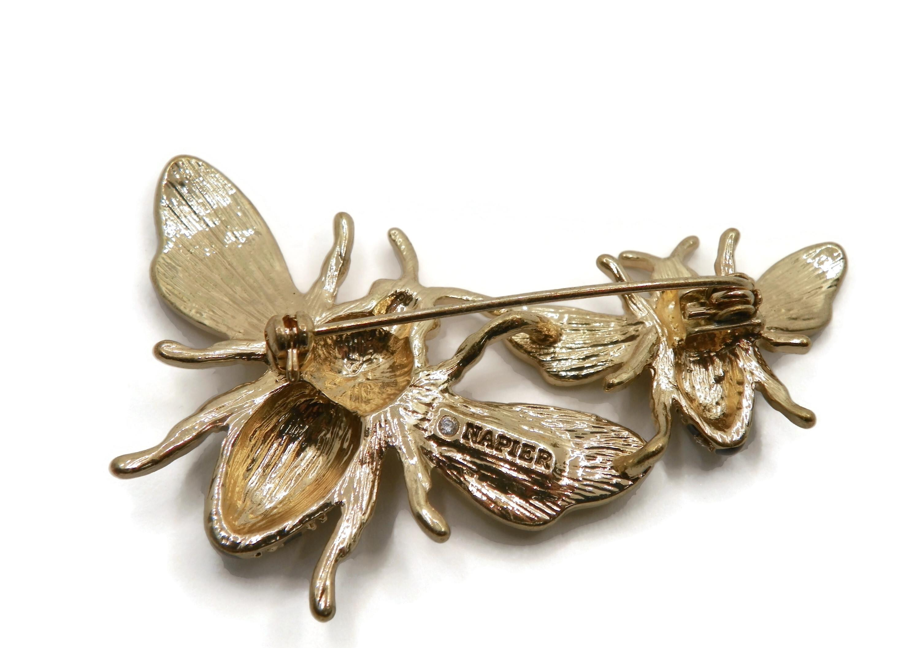 Napier Gold Tone Enamel Crystal Honey Bee Brooch