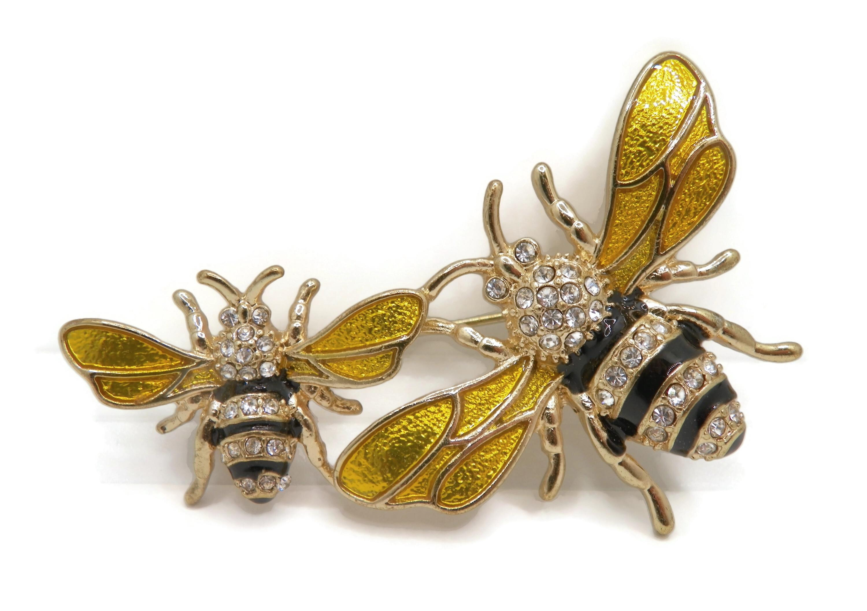 Napier Gold Tone Enamel Crystal Honey Bee Brooch
