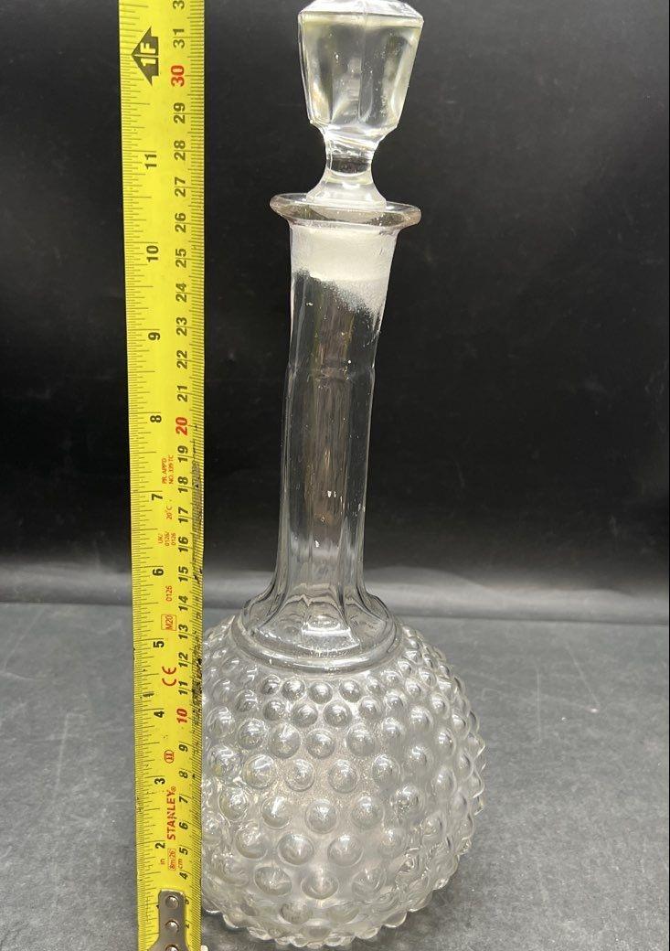 Hocking Style Glass Hobnail Crystal Tall Wine Decanter With Stopper