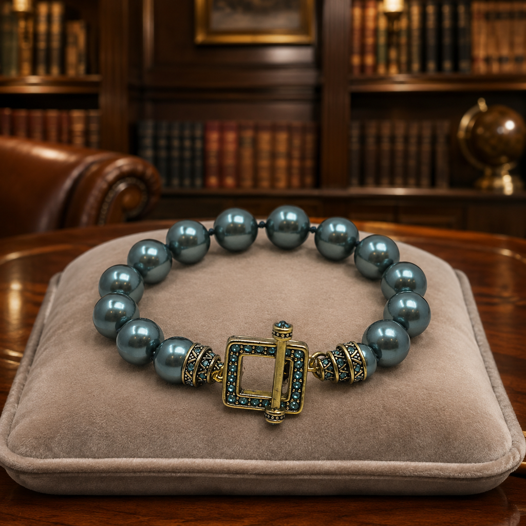 Heidi Daus Teal Beaded Toggle Bracelet Crystal Clasp