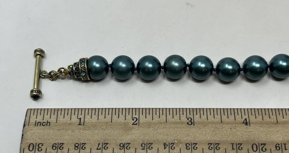 Heidi Daus Teal Beaded Toggle Bracelet Crystal Clasp