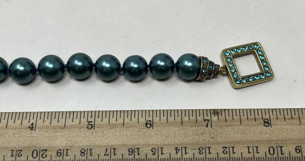 Heidi Daus Teal Beaded Toggle Bracelet Crystal Clasp