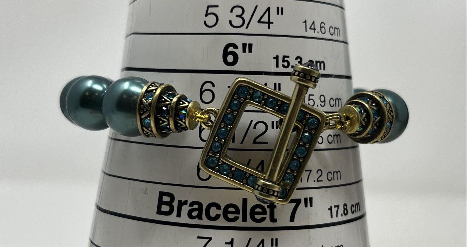 Heidi Daus Teal Beaded Toggle Bracelet Crystal Clasp