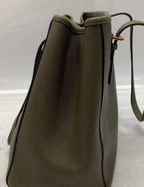 Michael Kors olive green Saffiano leather travel tote with MK medallion and gold-tone hardware, view 6