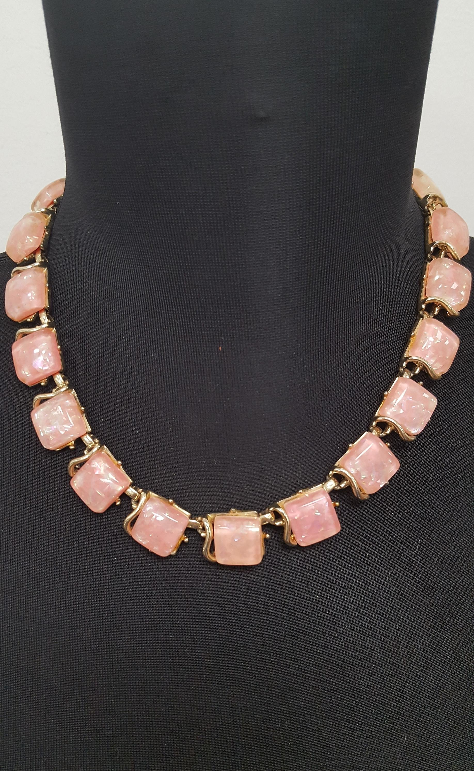 Vintage Coro Pink Confetti Lucite Necklace 17 Inches