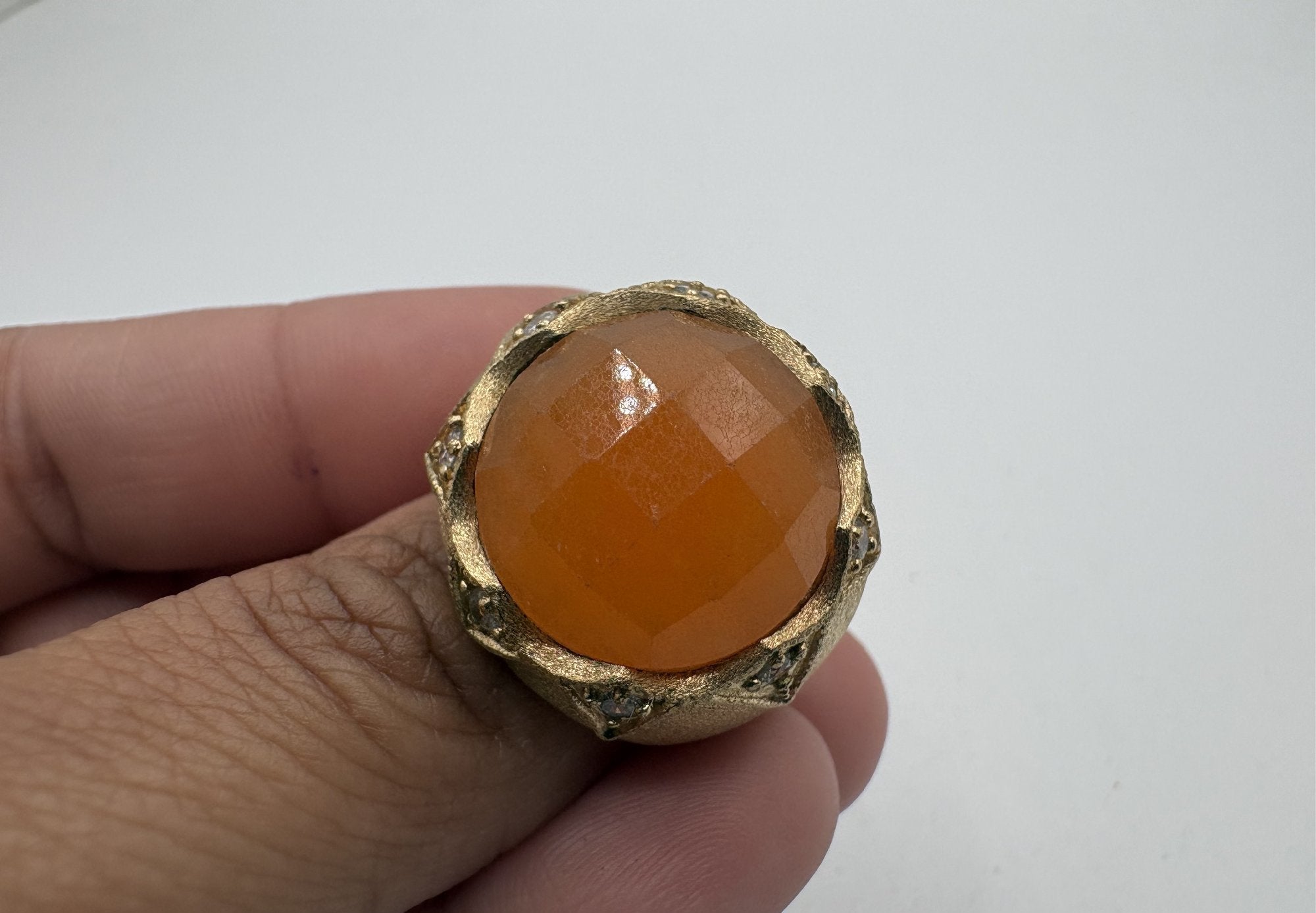 Rivka Friedman China Gold Clad Stone & CZ Statement Ring Size 7.5