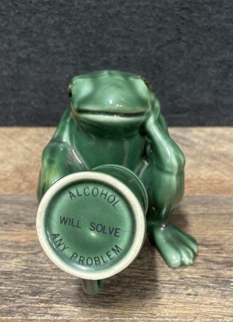 Scotty Green Ceramic Frog Figurine and Shot Mug Set