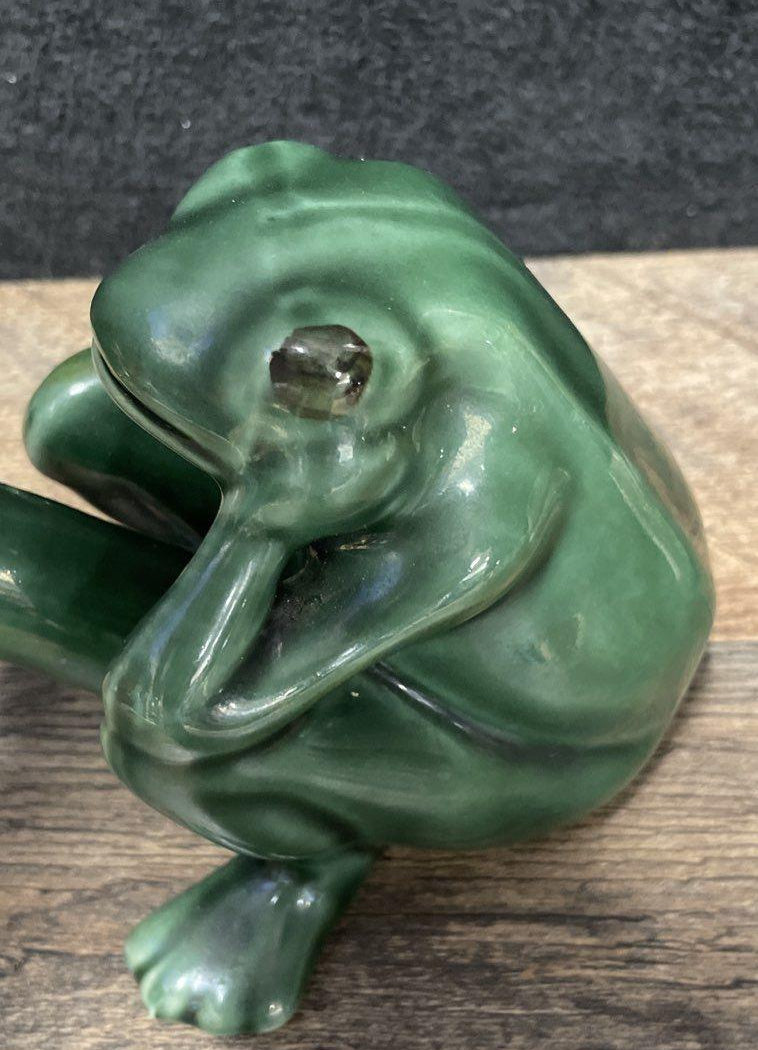 Scotty Green Ceramic Frog Figurine and Shot Mug Set
