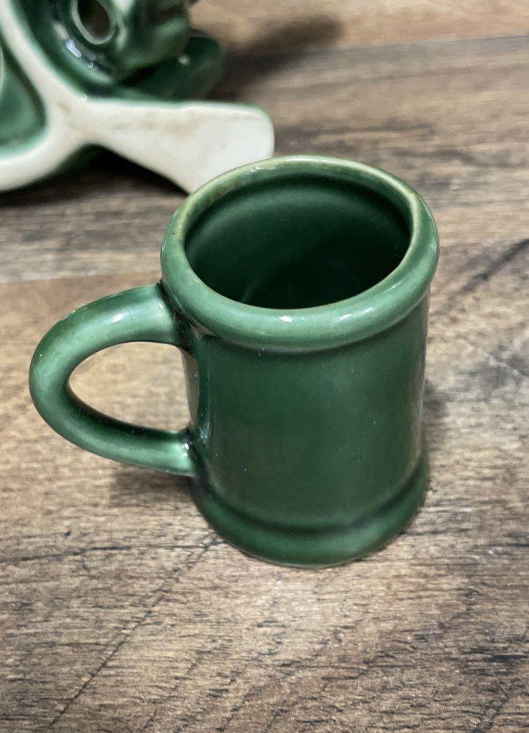 Scotty Green Ceramic Frog Figurine and Shot Mug Set