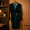 Calvin Klein Emerald Velvet V-Neck Dress Size 10