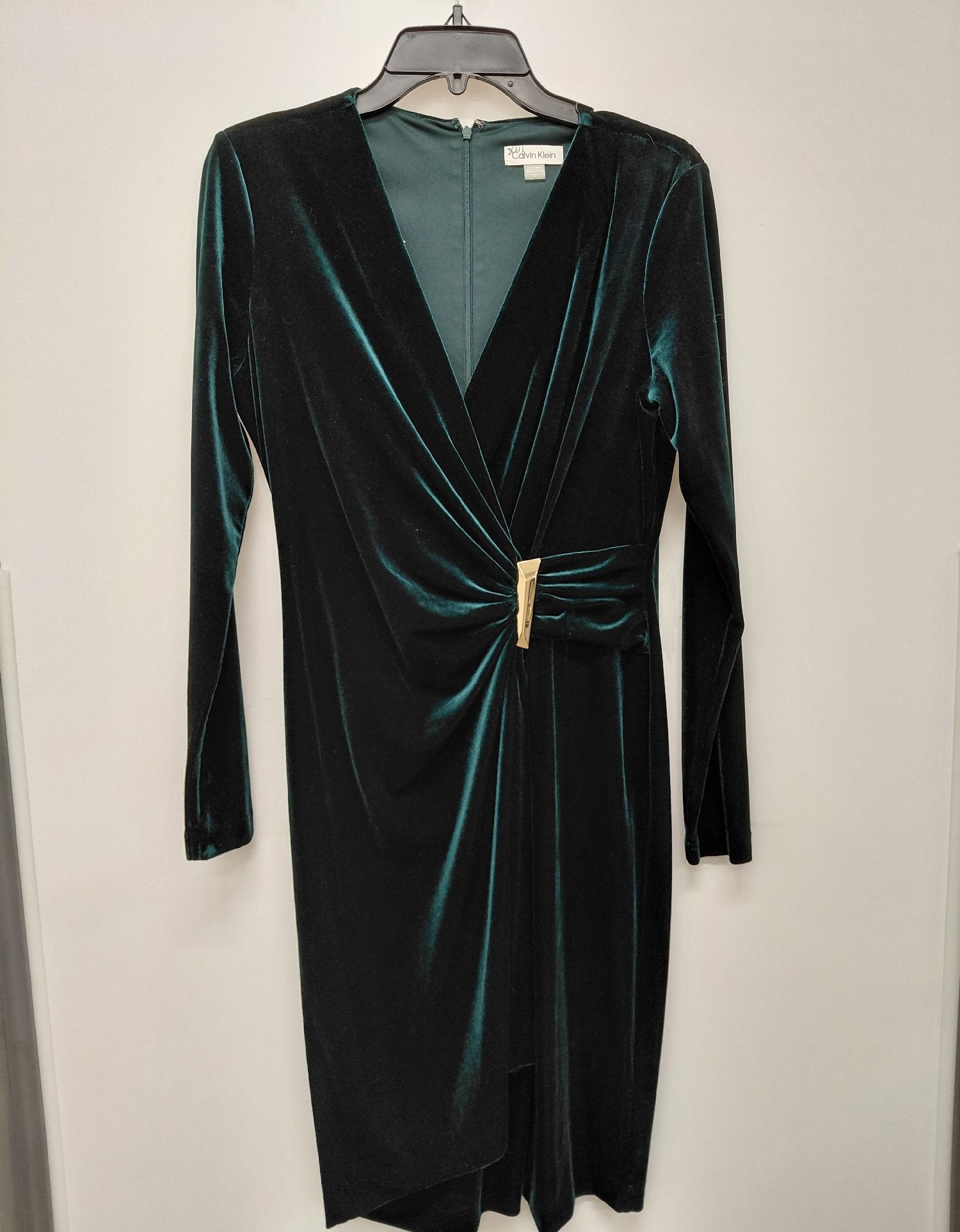 Calvin Klein Emerald Velvet V-Neck Dress Size 10