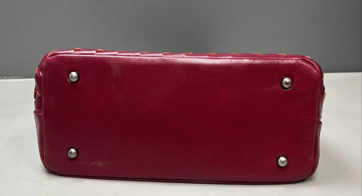 Patricia Nash magenta woven leather satchel with rolled handles and silver-tone hardware, view 4