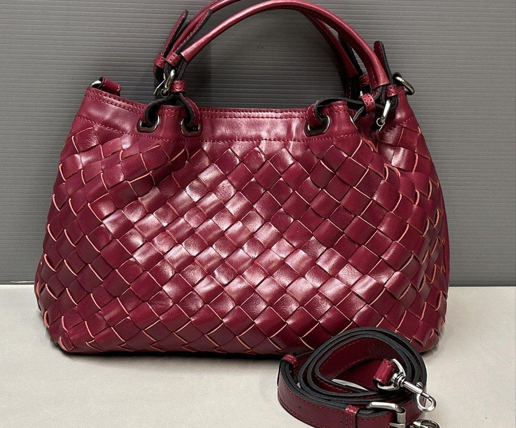 Patricia Nash Rometta Magenta Woven Leather Satchel with COA