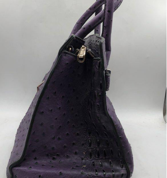 Purple Structured Satchel Handbag with Gold-Tone Lock