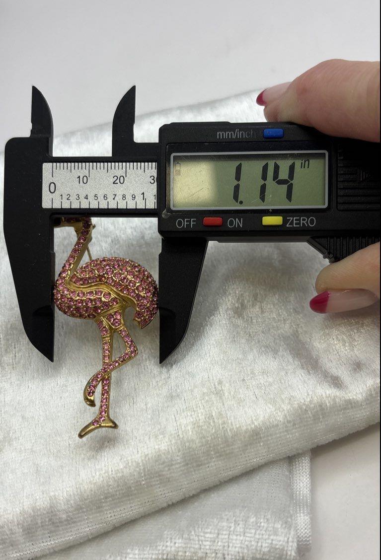 Vintage Gold Tone Pink Rhinestone Flamingo Brooch 3.25 Inch