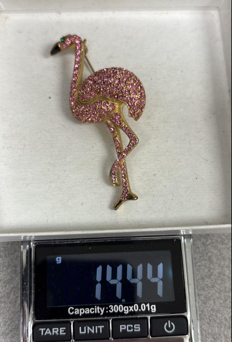 Vintage Gold Tone Pink Rhinestone Flamingo Brooch 3.25 Inch