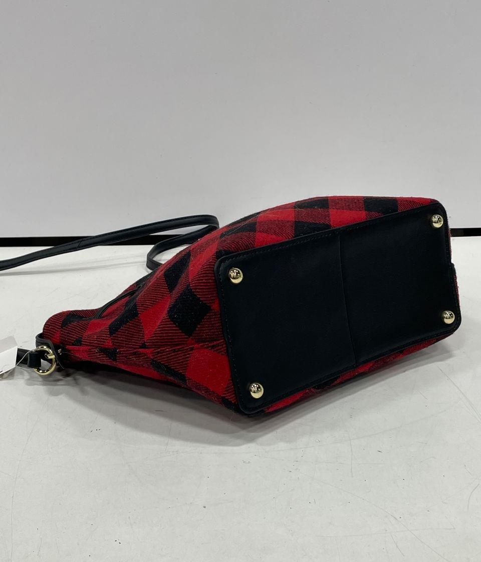 Parfois Womens Shoulder Bag Red Black Plaid Check Pattern Fabric Drawstring