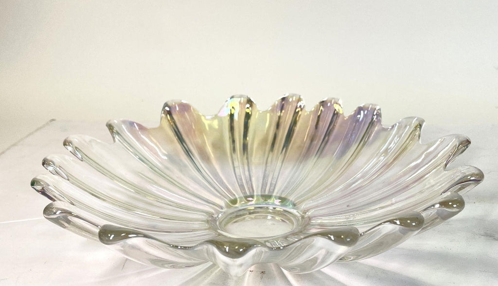 Unbranded Glass Bowl Clear Iridescent Flower Petal Pattern Elegant Glass