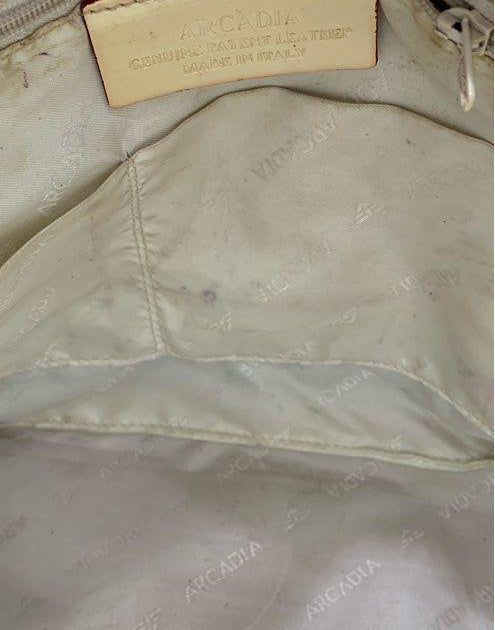Arcadia lemon yellow embossed patent leather top handle handbag with zip top, view 9