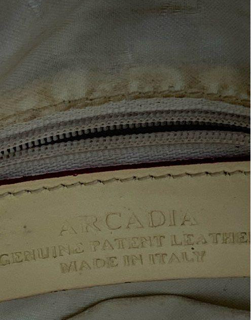 Arcadia lemon yellow embossed patent leather top handle handbag with zip top, view 10