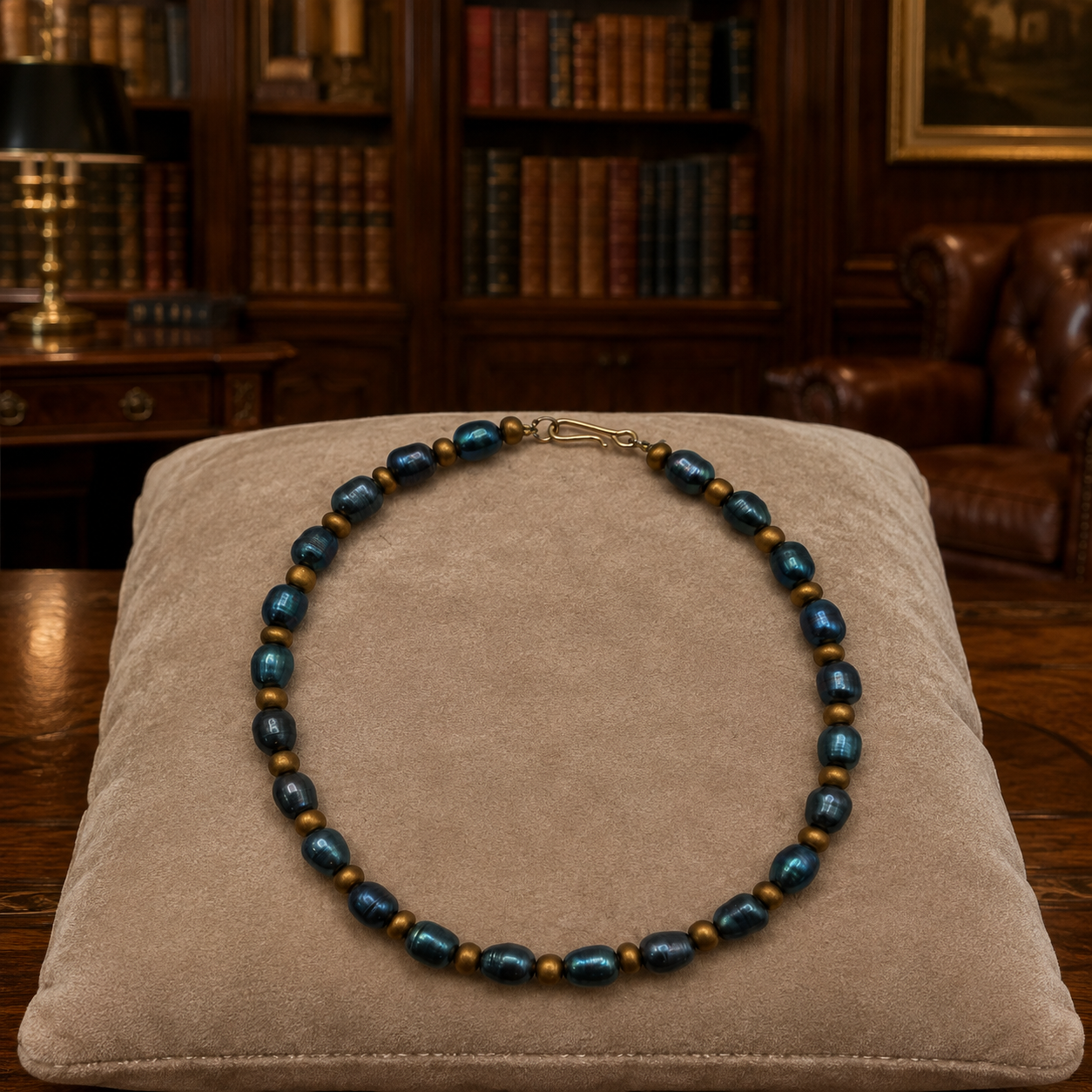 Peacock Freshwater Pearl Necklace Gold Tone Spacers