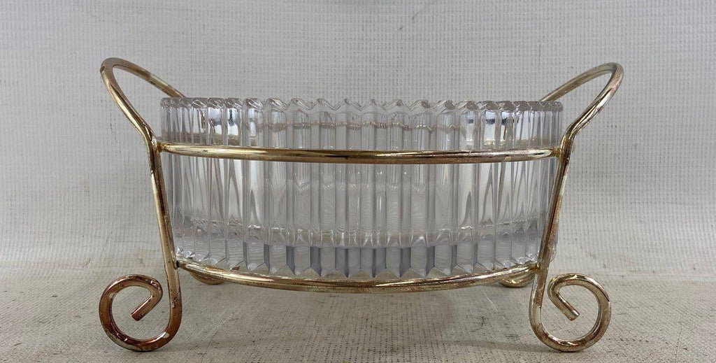 Vintage Ribbed Glass Dish In Serving Tray
