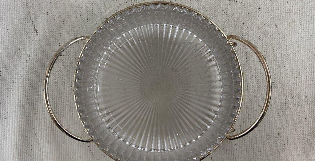 Vintage Ribbed Glass Dish In Serving Tray