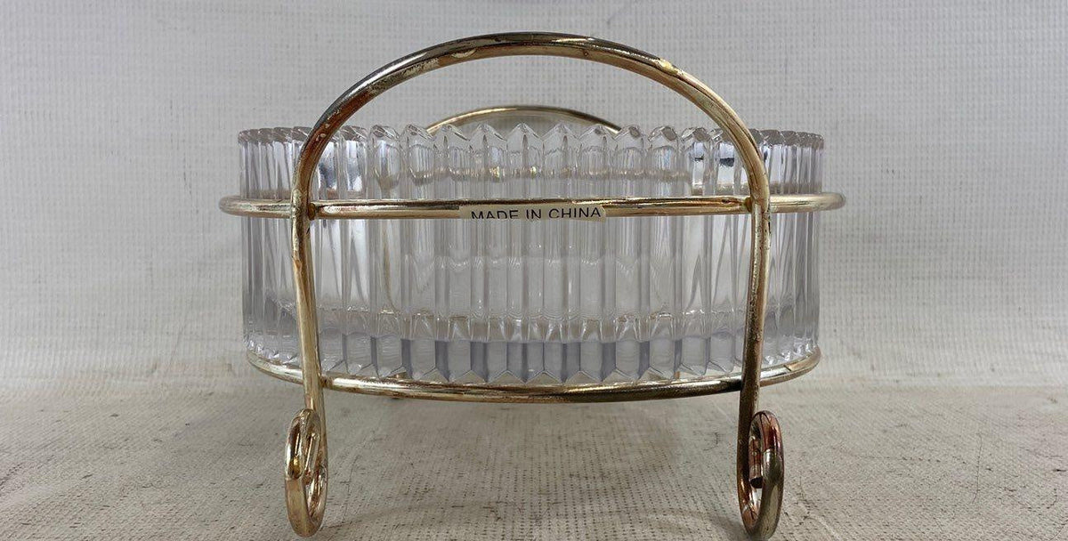 Vintage Ribbed Glass Dish In Serving Tray