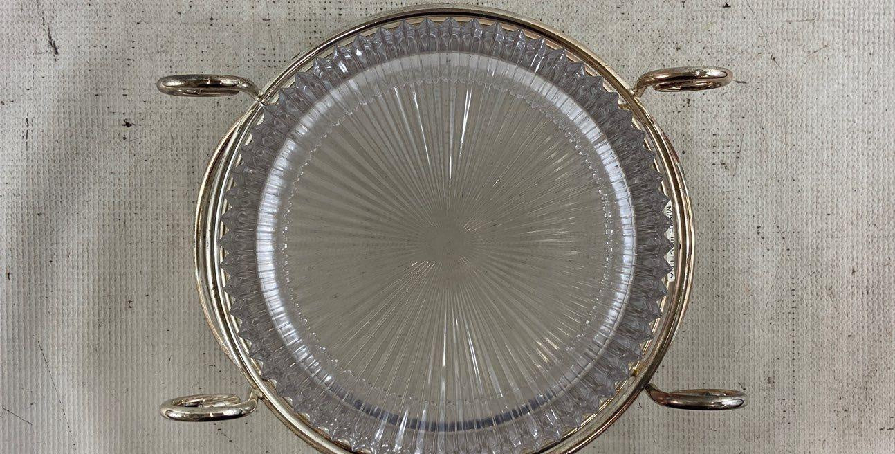 Vintage Ribbed Glass Dish In Serving Tray