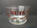 Clear Glass Snack Bowl Red Nuts Candy Chips Lettering