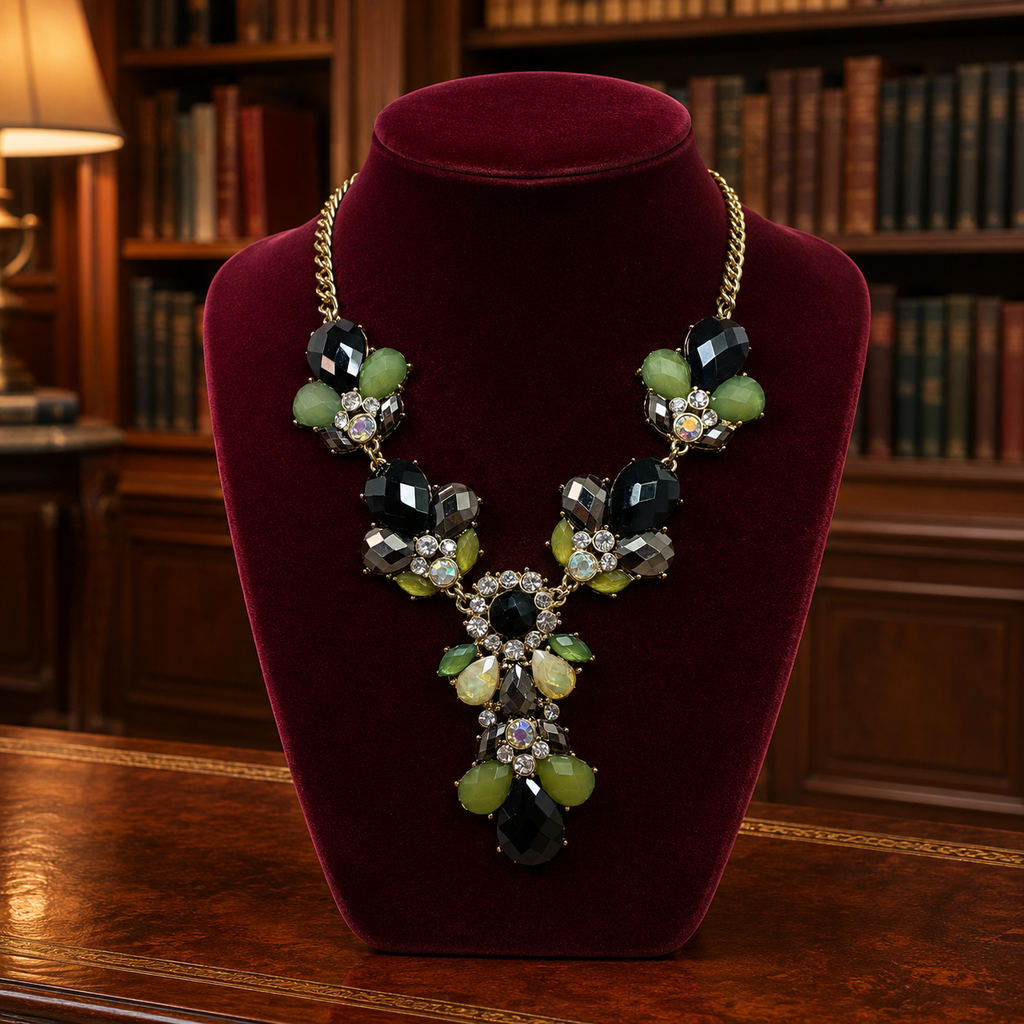 Gold Tone Multicolor Rhinestone Statement Necklace 51.8g