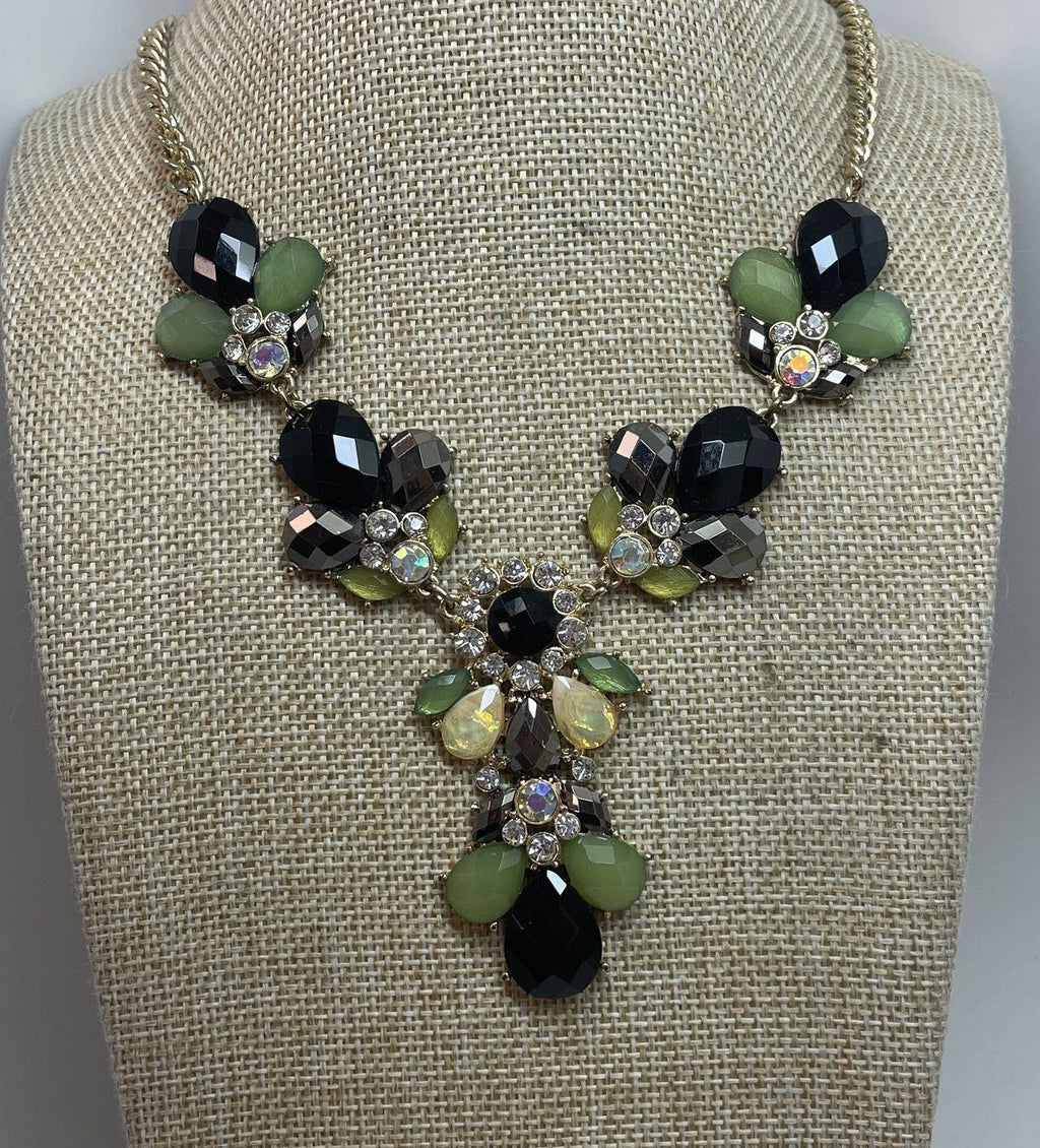 Gold Tone Multicolor Rhinestone Statement Necklace 51.8g