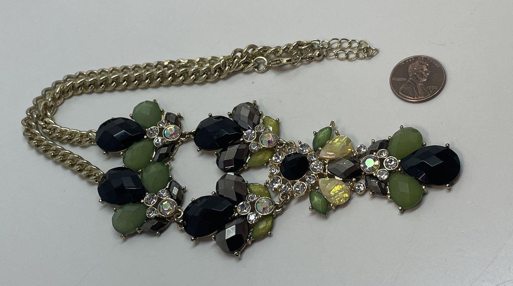 Gold Tone Multicolor Rhinestone Statement Necklace 51.8g