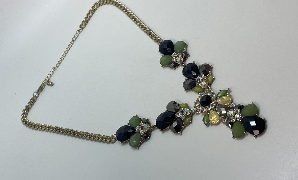 Gold Tone Multicolor Rhinestone Statement Necklace 51.8g