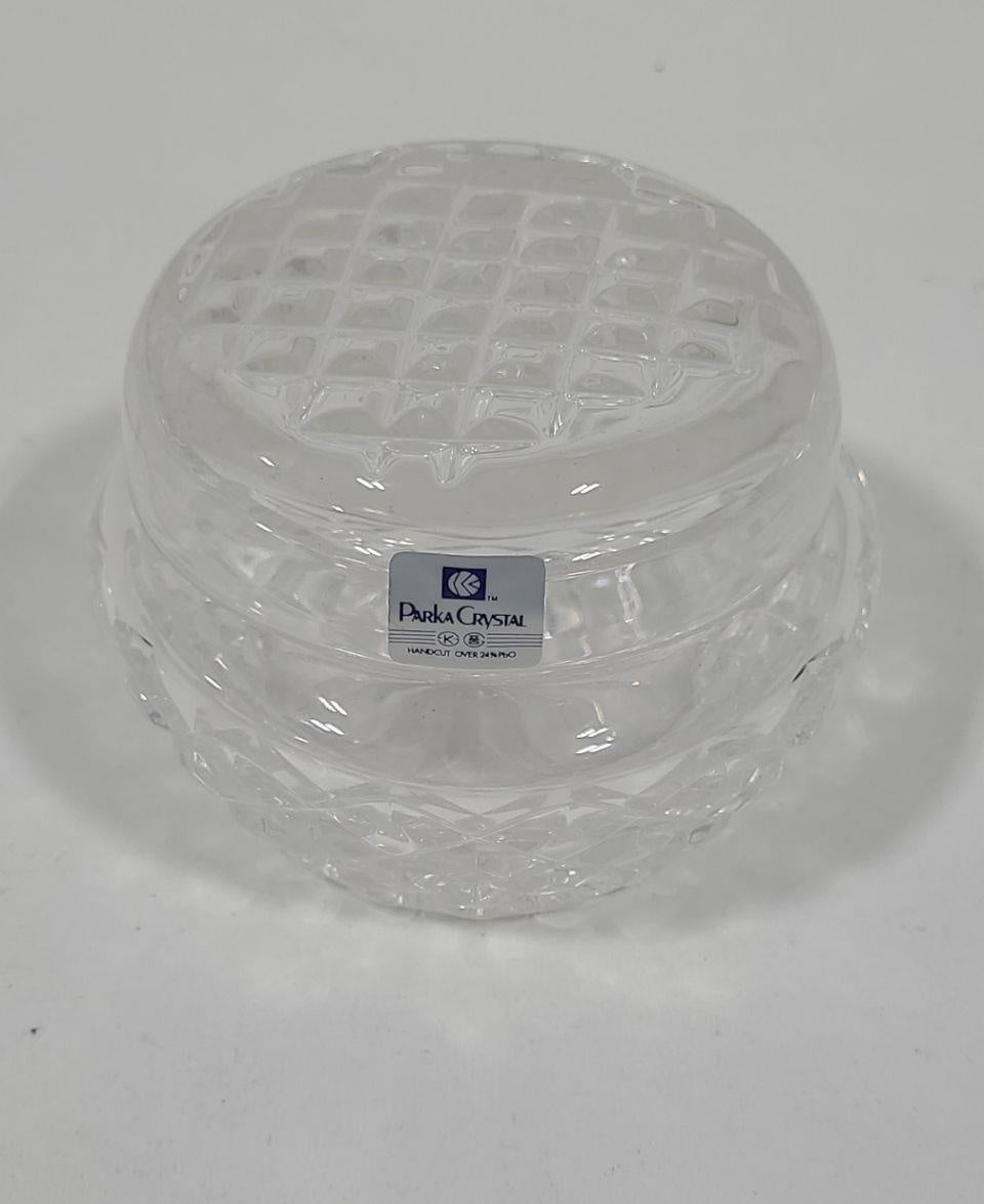 Parka Crystal clear cut vanity set with two round lidded jars and a long rectangular tray, view 4