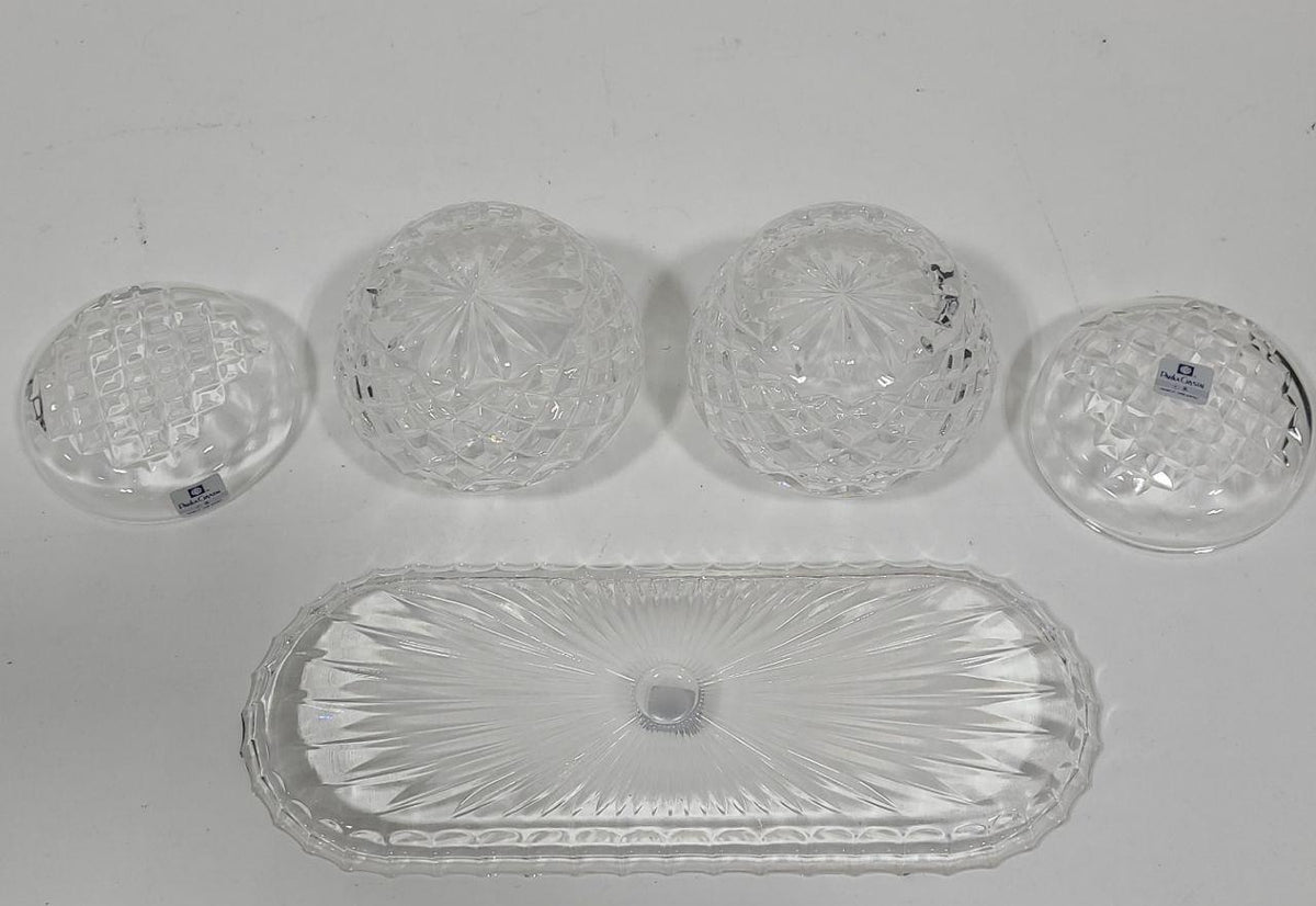 Parka Crystal Hand-Cut Lidded Vanity Jars & Tray Set
