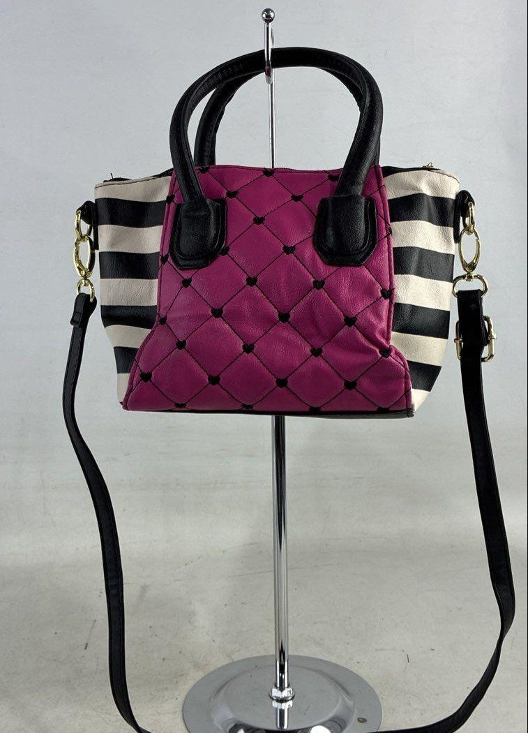 Betsey Johnson Quilted Heart-Stitch Crossbody Bag with Stripe Panels