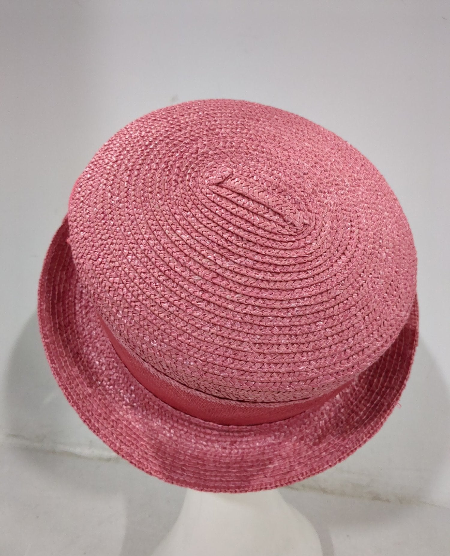 Vintage Betmar Pink Straw Hat Rose Bow 100% Straw Women's L124 New York