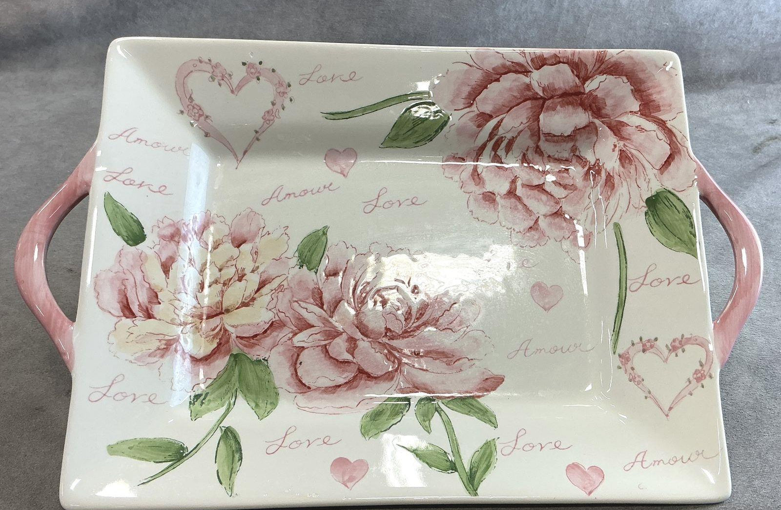 Amour Hand-Painted Peony Porcelain Serving Tray