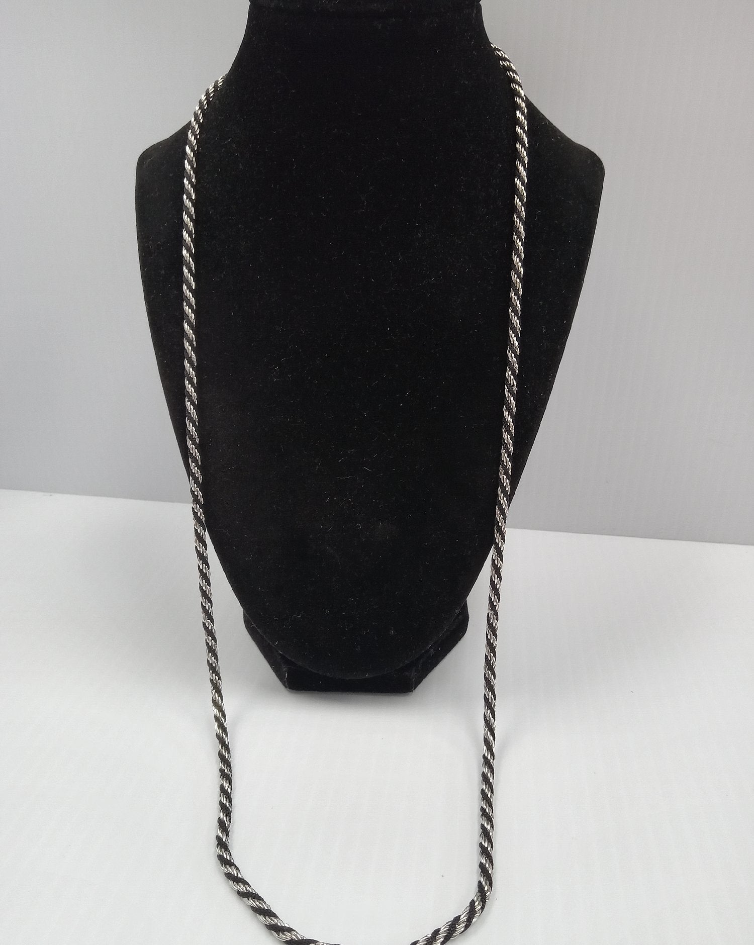 Trifari Silver-Tone Black Rope Chain Necklace 30 Inch