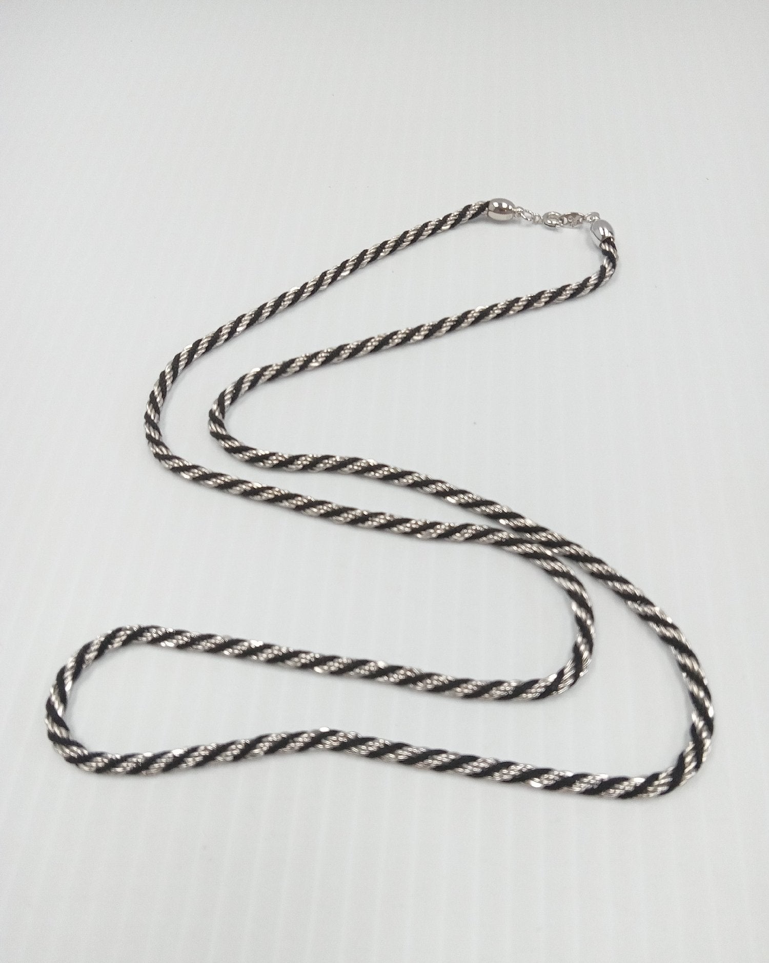 Trifari Silver-Tone Black Rope Chain Necklace 30 Inch