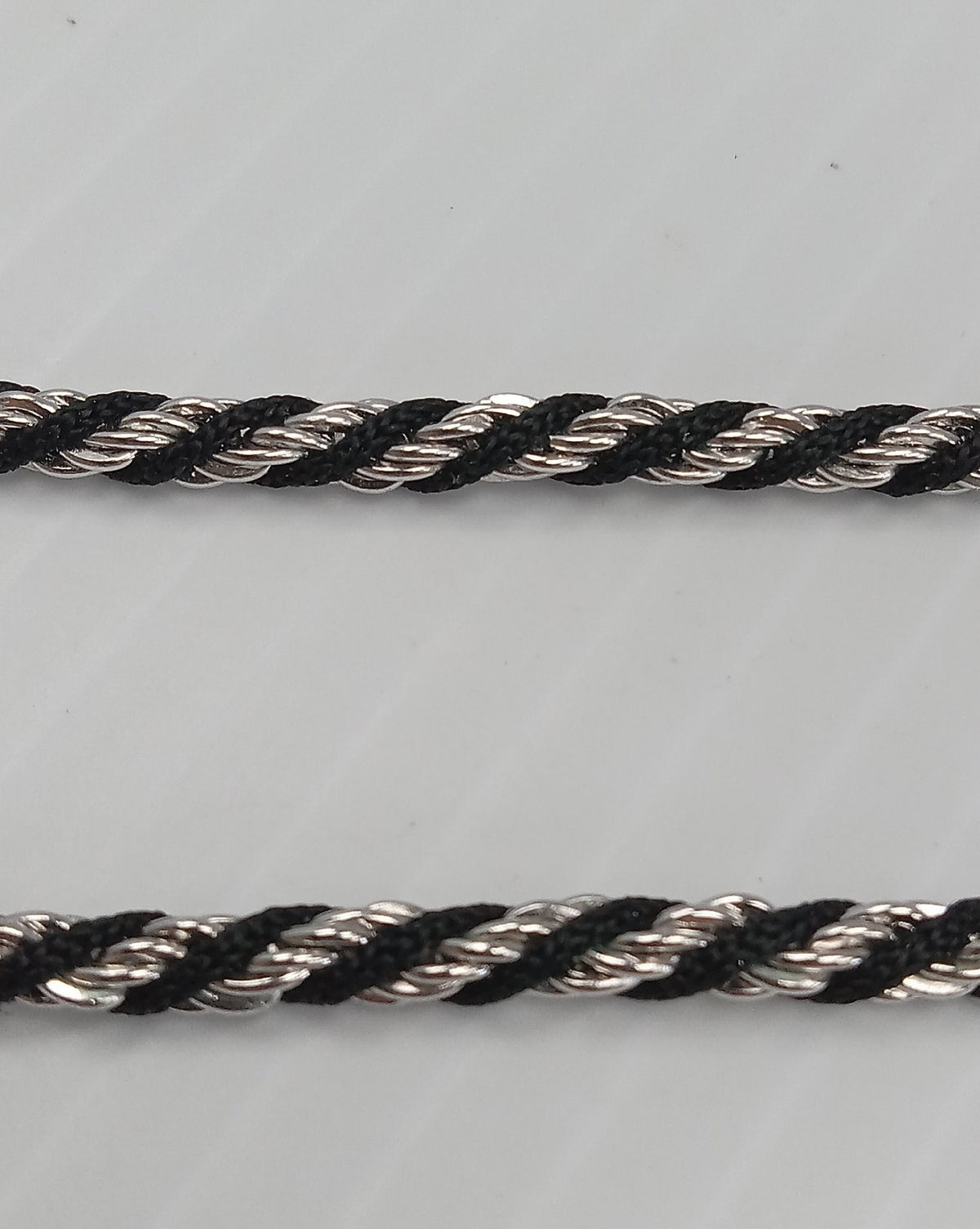 Signed Trifari long silver-tone and black twisted rope chain necklace, view 4