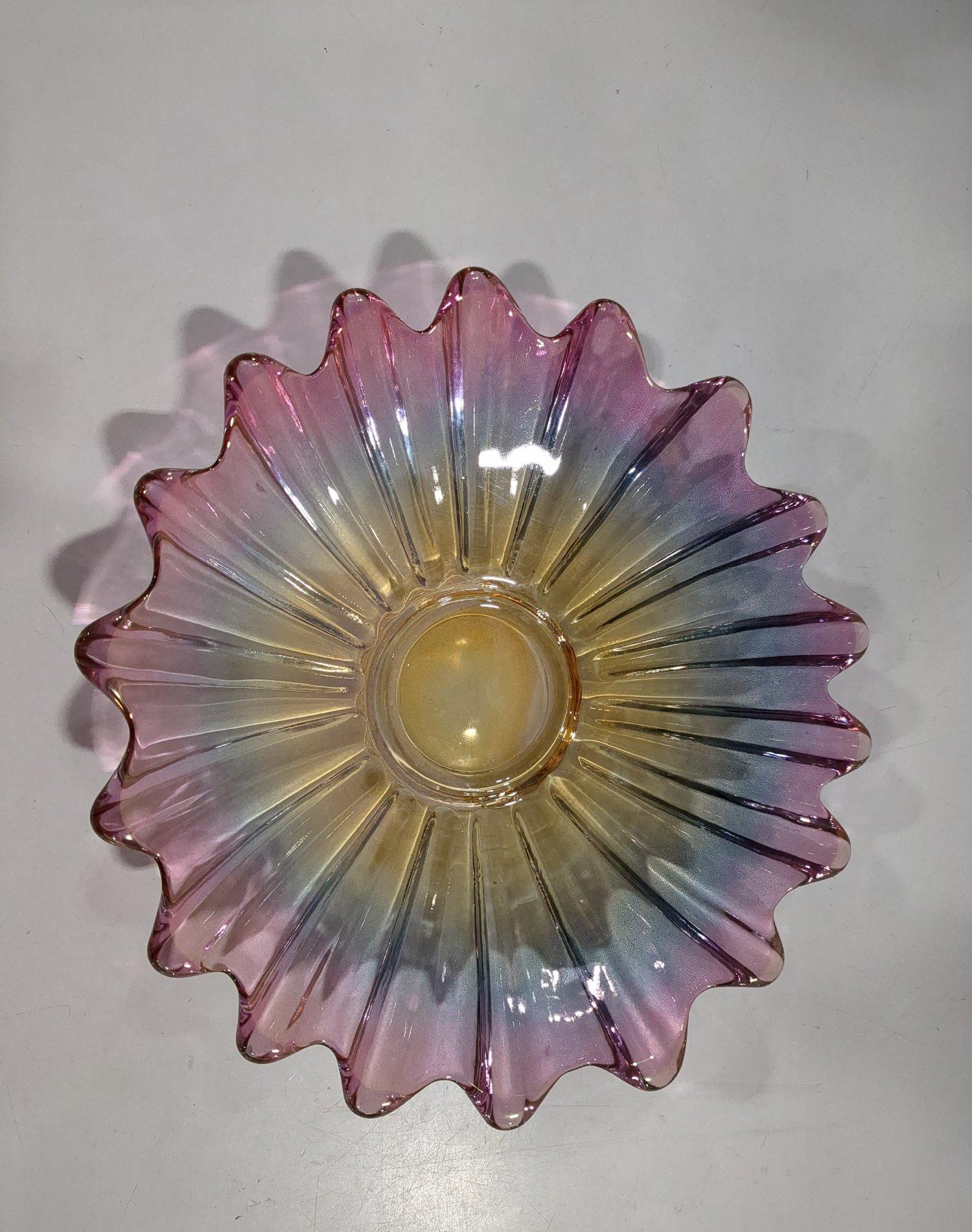 Iridescent Glass Starburst Bowl Ruffled Rim